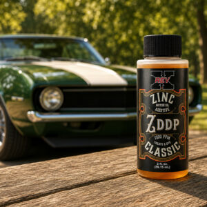 REV-X Zinc Classic ZDDP Oil Additive with classic muscle car outdoors